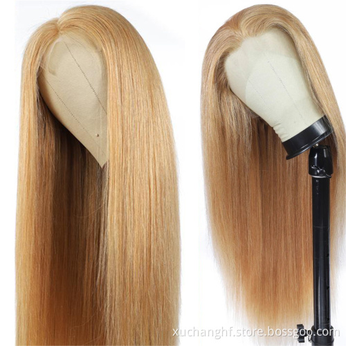 Unprocessed Raw Vietnamese Human Hair HD Lace Front Wig Bleached Knots Honey Blonde Virgin Cuticle Aligned Hair Ombre Color Wig